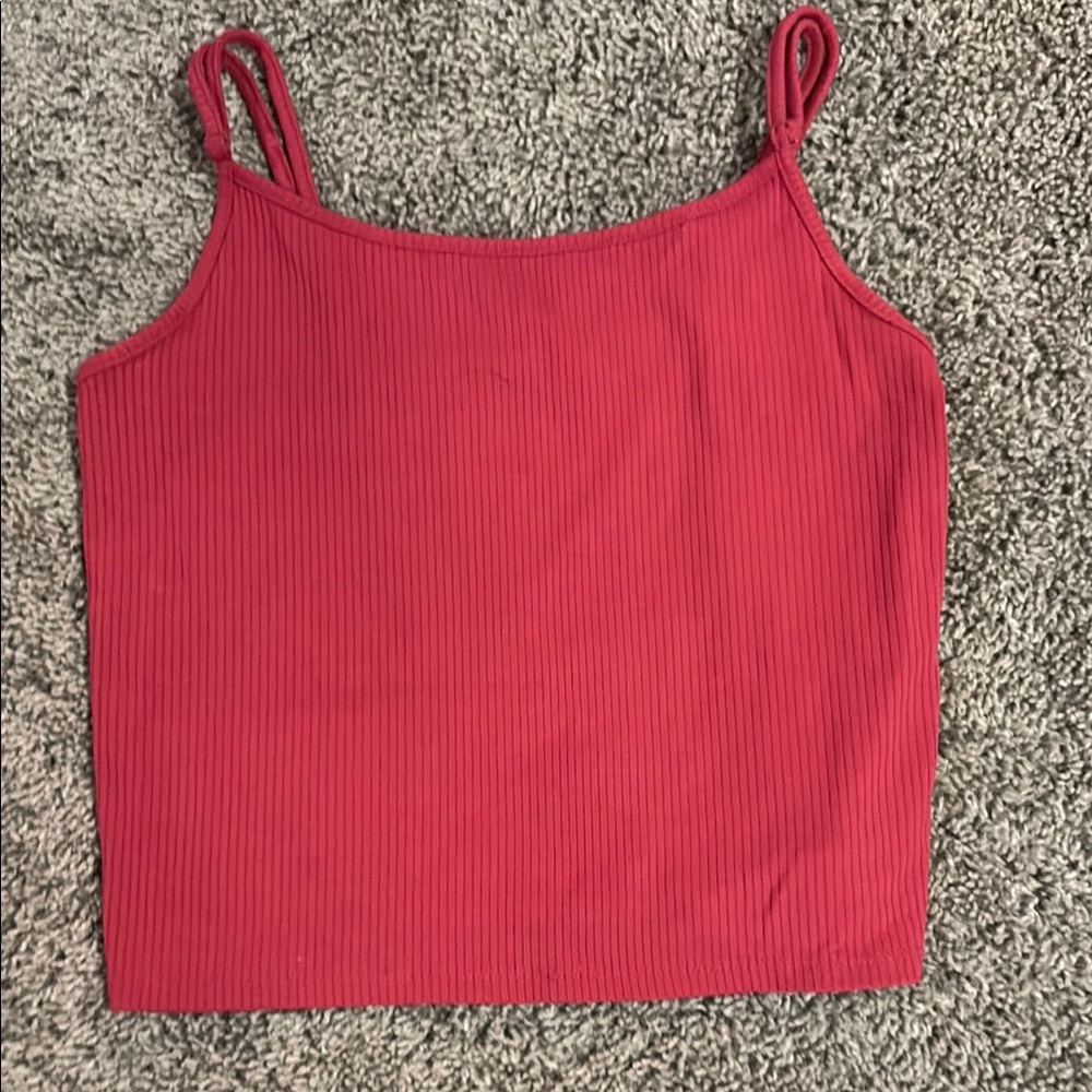 American Eagle Outfitters Red Ribbed Sleeveless Crop Tank Top